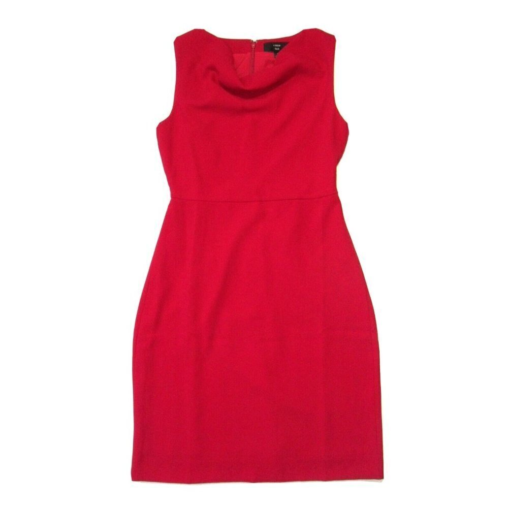 NWT J.Crew Cowl Neck Sheath in Red 365 Wool Crepe Sleeveless Dress 00 $138